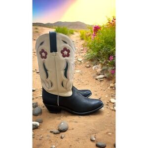 Vintage Durango Cowboy Boots‎ Rockabilly Flower & Vine Inlay 9.5 Country Likenew